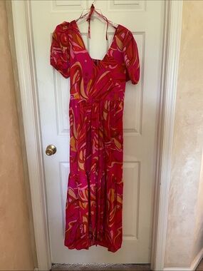 1State Women's Pink & Red Swirl Maxi Dress - size medium